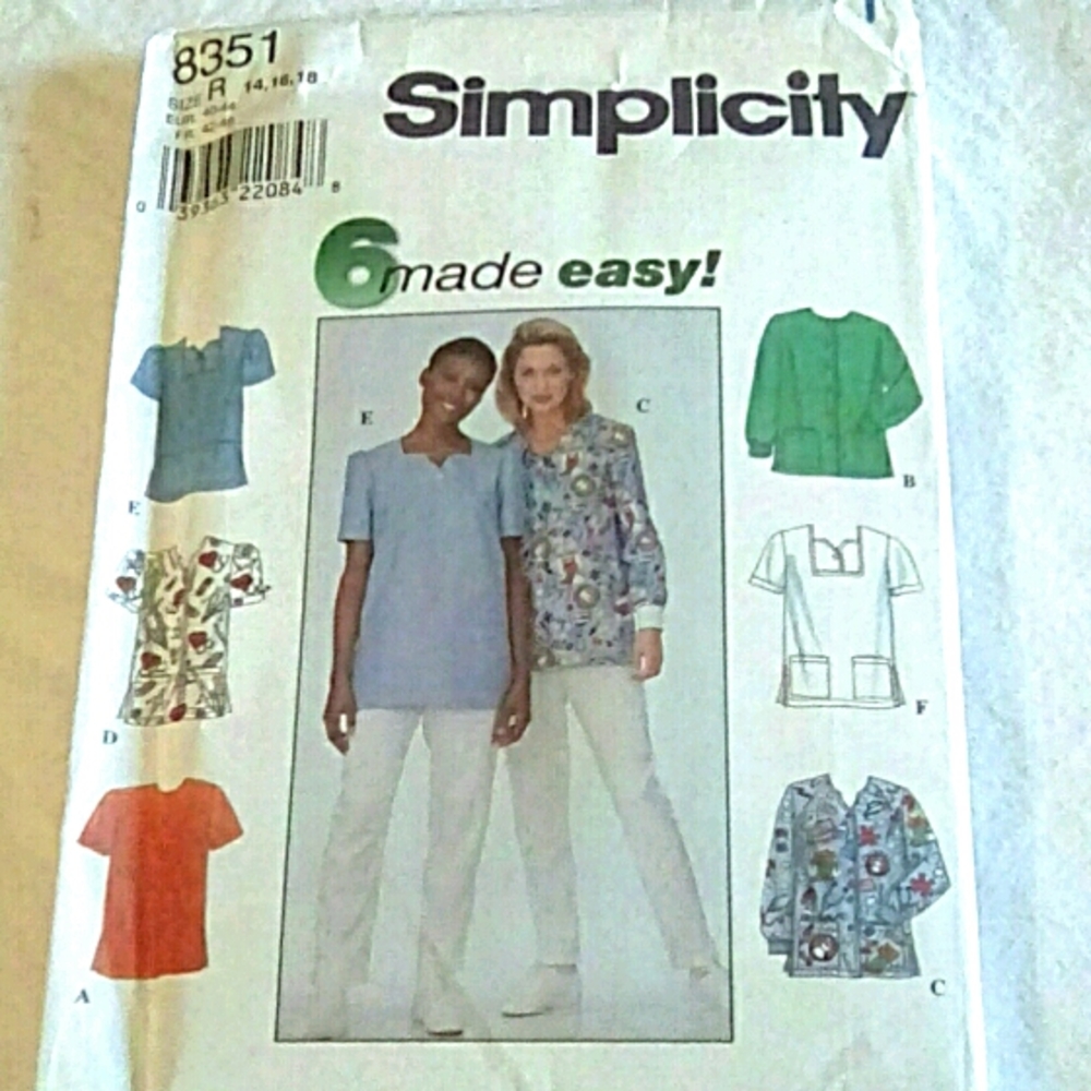 Vintage Simplicity 8351 Tops in 6 styles, as 14-18